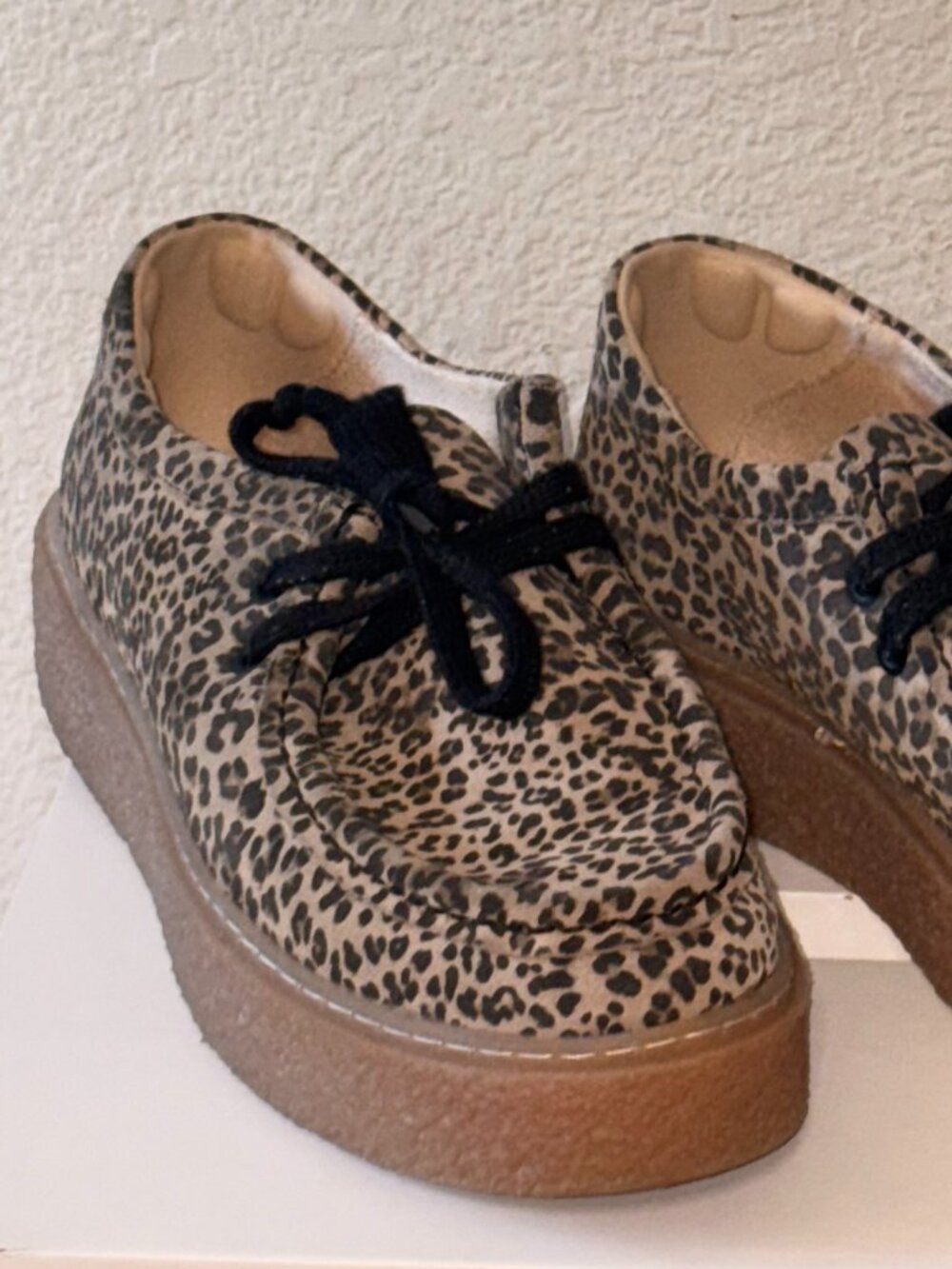 Hush Puppies Leopard Suede Platform Creeper Moccasin Shoes